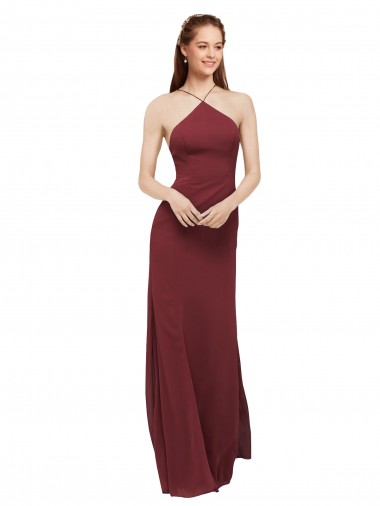 High Halter Neck Long Chiffon Bridesmaid Dress with Low Scoop Back for Sale