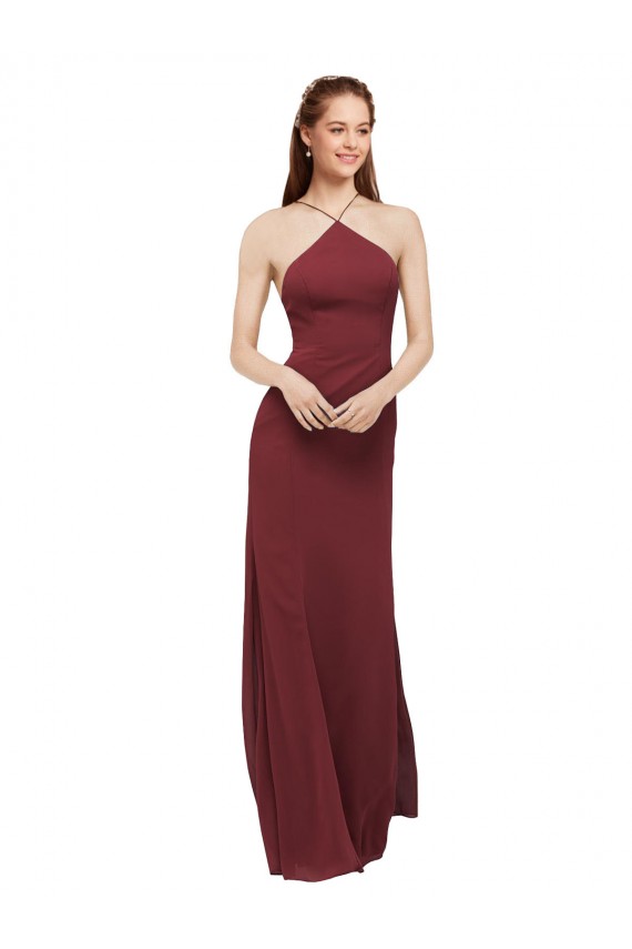 High Halter Neck Long Chiffon Bridesmaid Dress with Low Scoop Back for Sale