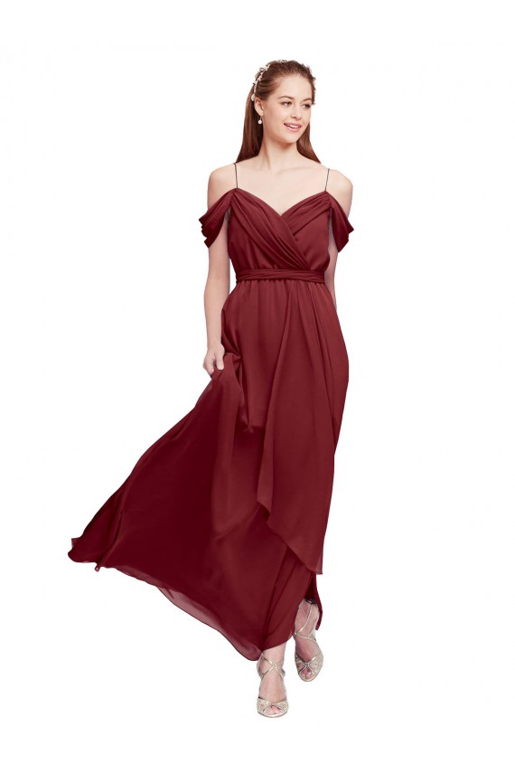 Grecian Inspired Draped Off the Shoulder Long Chiffon Bridesmaid Dress for Sale