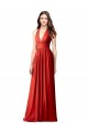 Halter V-Neck A-Line Chiffon Bridesmaid Dress with Shirred Skirt for Sale