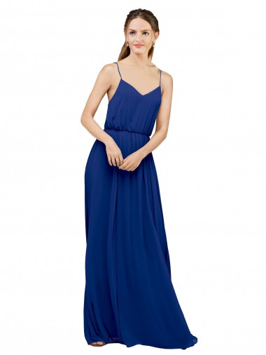 Long Chiffon Bridesmaid Dress with Spaghetti Strap Bodice for Sale