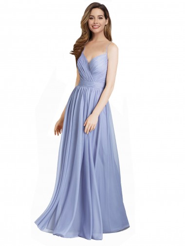Ruched Criss Over Bodice Chiffon Bridesmaid Dress with Lace Open Back for Sale