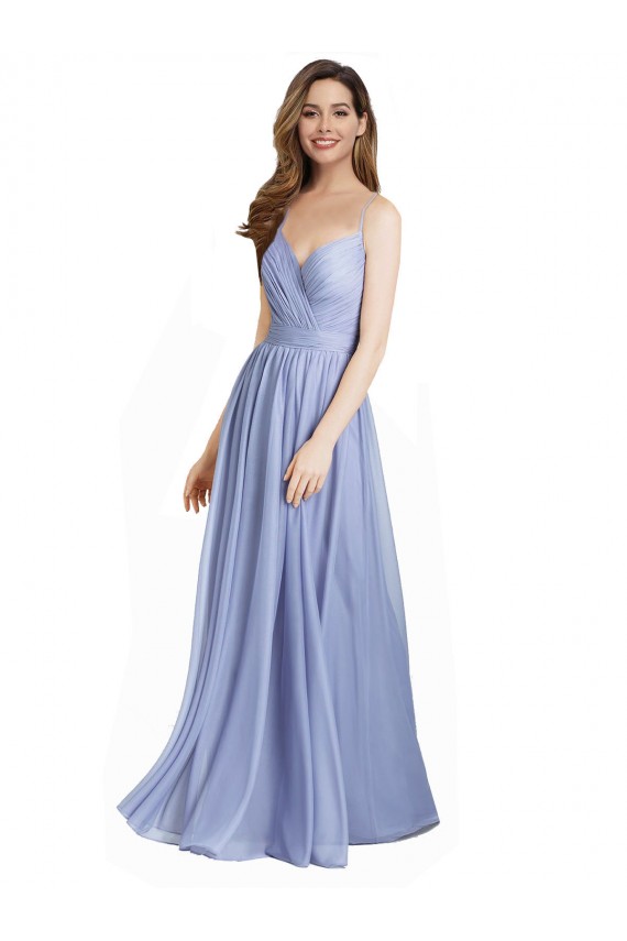 Ruched Criss Over Bodice Chiffon Bridesmaid Dress with Lace Open Back for Sale