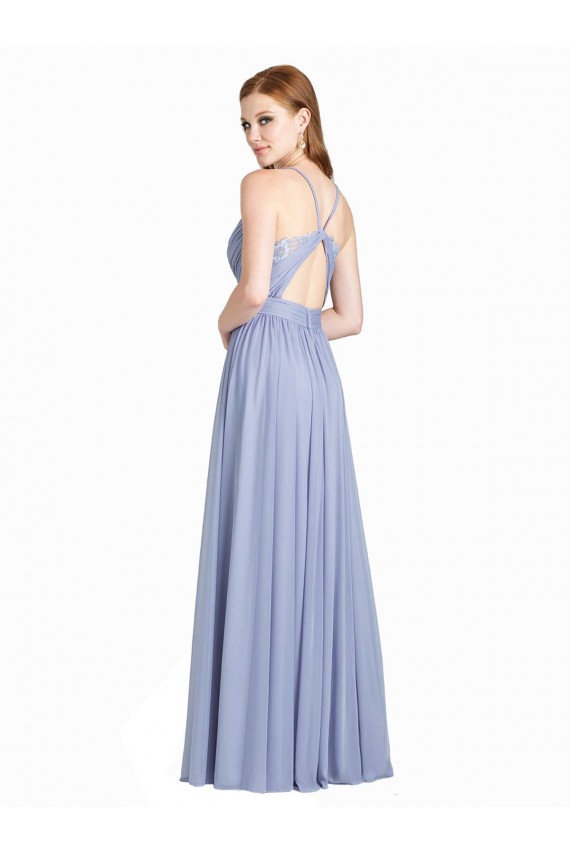 Ruched Criss Over Bodice Chiffon Bridesmaid Dress with Lace Open Back for Sale