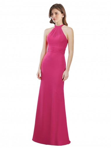 Slim A-Line Long Chiffon Bridesmaid Dress with Strappy Back for Sale
