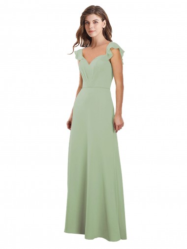 Draped Sweetheart Chiffon Bridesmaid Dress with Ruffled Cap Sleeves for Sale