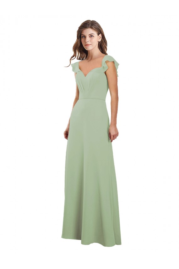 Draped Sweetheart Chiffon Bridesmaid Dress with Ruffled Cap Sleeves for Sale
