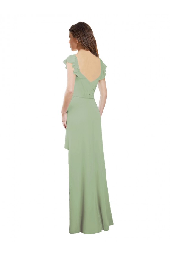 Draped Sweetheart Chiffon Bridesmaid Dress with Ruffled Cap Sleeves for Sale