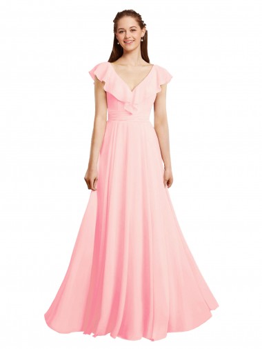 Chiffon A-Line Dress with Full Circle Skirt and Gathered Waistband for Sale