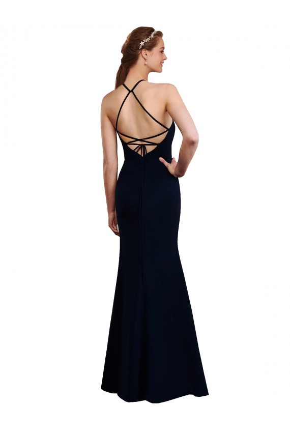 Fluted Long Chiffon Bridesmaid Dress with Halter Neckline and Keyhole for Sale