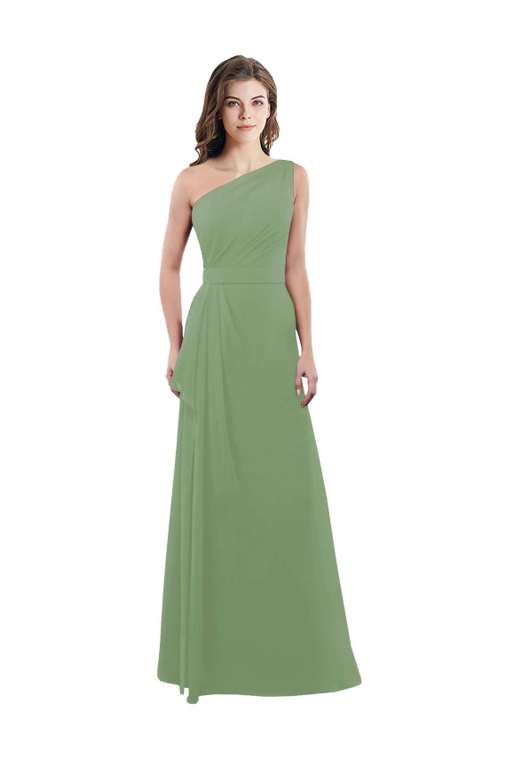 One Shoulder Chiffon Bridesmaid Dress with Pleats and Side Slit for Sale