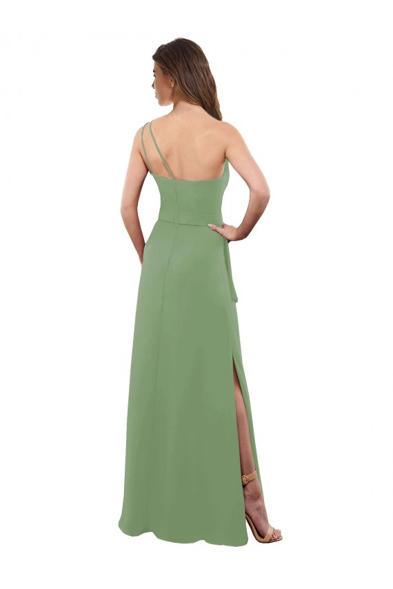 One Shoulder Chiffon Bridesmaid Dress with Pleats and Side Slit for Sale
