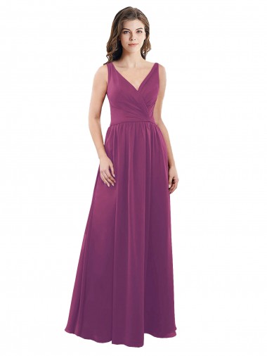 Long Chiffon A-Line Bridesmaid Dress with V-Neck Wrap Bodice for Sale
