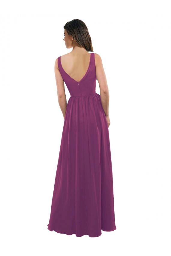 Long Chiffon A-Line Bridesmaid Dress with V-Neck Wrap Bodice for Sale