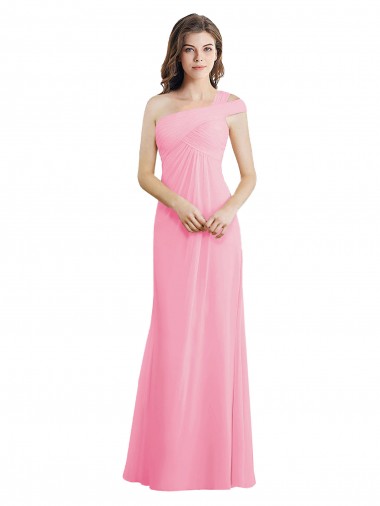 Single Shoulder Chiffon Bridesmaid Dress with Draped Bodice for Sale