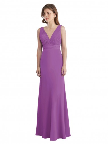 V-Shaped Neckline Long Chiffon Bridesmaid Dress with Cascading Ruffles Back for Sale