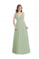 V-Neck A-Line Long Chiffon Bridesmaid Dress with Draped Bodice for Sale