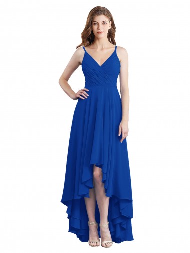 Draped High Low Chiffon Bridesmaid Dress with Cross Over Bodice for Sale