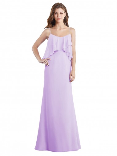 Scoop Neck Long Chiffon Bridesmaid Dress with Cross Over Neckline Flounce for Sale
