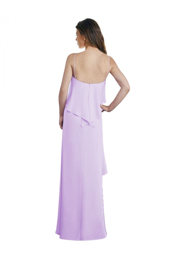Scoop Neck Long Chiffon Bridesmaid Dress with Cross Over Neckline Flounce for Sale