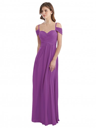 Cold Shoulder Long Chiffon Bridesmaid Dress with Ruching Details for Sale