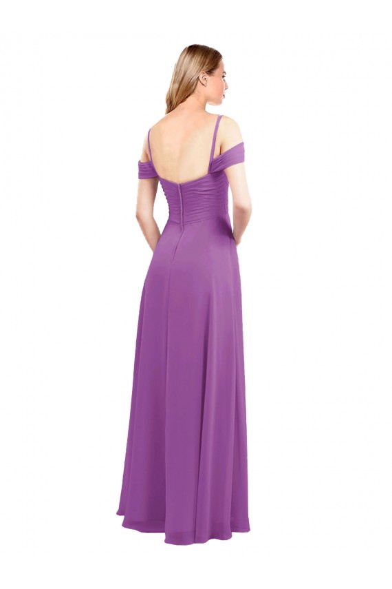 Cold Shoulder Long Chiffon Bridesmaid Dress with Ruching Details for Sale