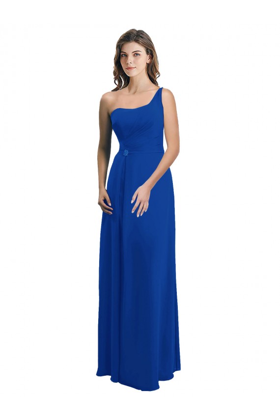 One Shoulder A-Line Chiffon Bridesmaid Dress with Pleated Bodice for Sale