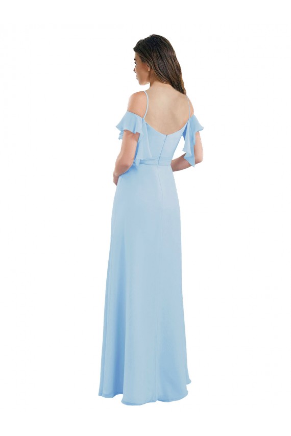 Cold Shoulde Chiffon Bridesmaid Dress with Wrap Bodice for Sale