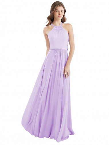 Halter Chiffon A-Line Bridesmaid Dress with Flounce Back for Sale
