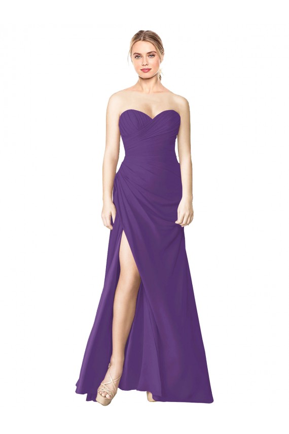 Strapless Chiffon Bridesmaid Dress with Pleated Wrap Bodice and Side Slit for Sale