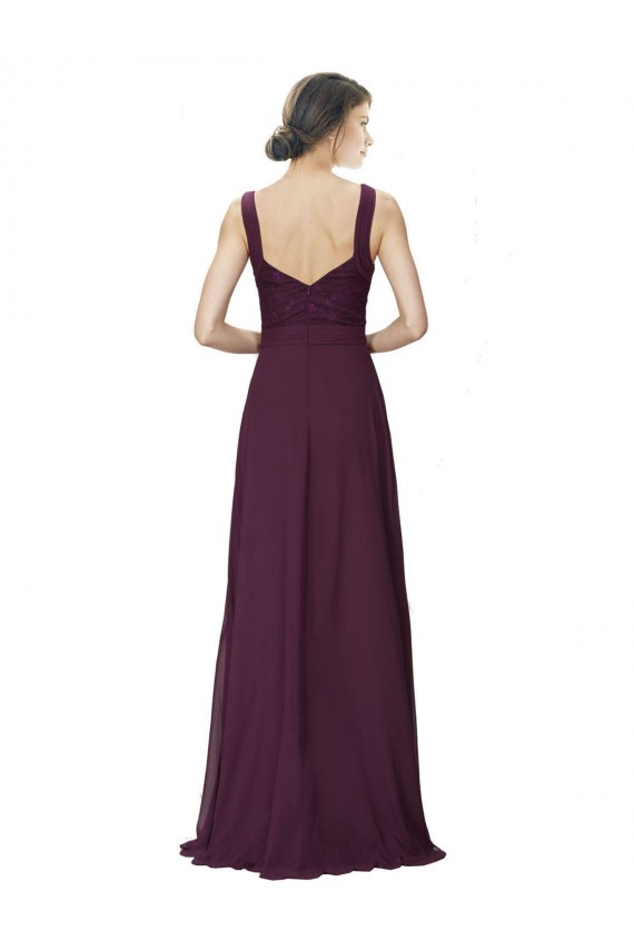 Long Chiffon Bridesmaid Dress with Ruched Criss Cross V-Neck Bodice for Sale