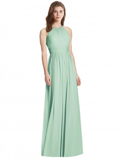 Cutout Open Back Shirred Halter Maxi Bridesmaid Dress for Sale