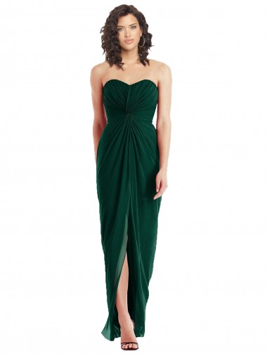 Twist Front Draped Chiffon Bridesmaid Dress with Slit for Sale