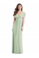 Flutter Sleeves Draped Wrap V-Neck Chiffon Bridesmaid Dress for Sale