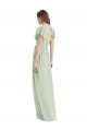 Flutter Sleeves Draped Wrap V-Neck Chiffon Bridesmaid Dress for Sale