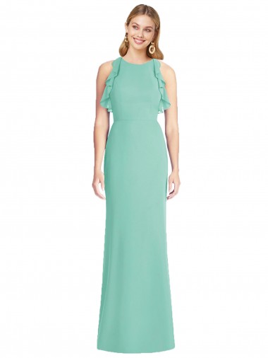 Jewel Neck Mermaid Open Back Chiffon Bridesmaid Dress for Sale
