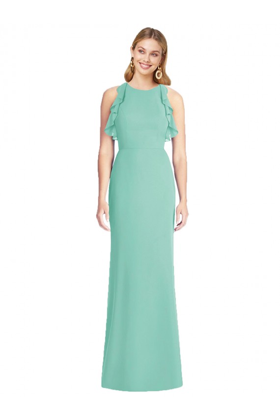 Jewel Neck Mermaid Open Back Chiffon Bridesmaid Dress for Sale