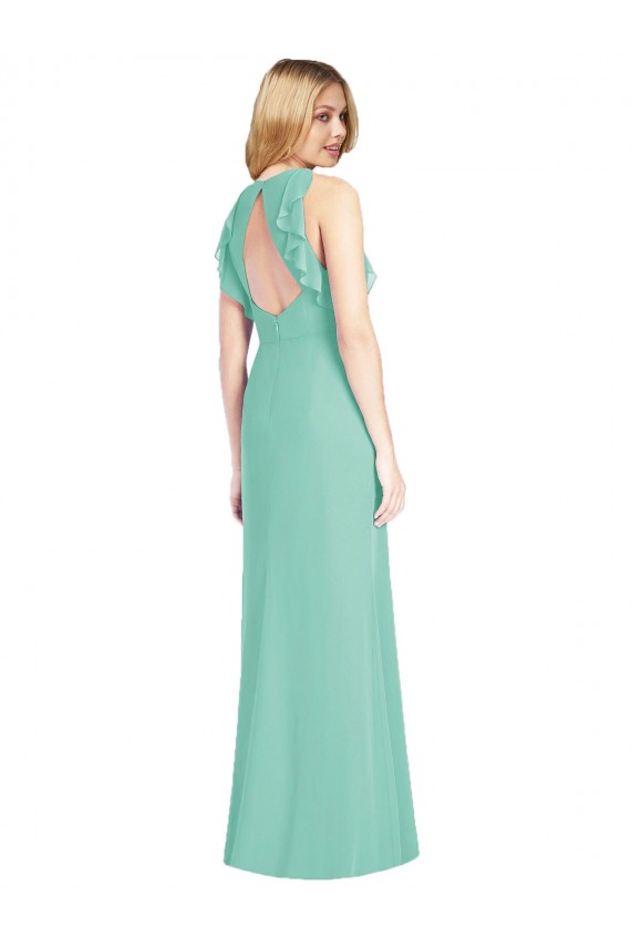 Jewel Neck Mermaid Open Back Chiffon Bridesmaid Dress for Sale