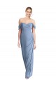Full Length Draped Off the Shoulder Maxi Bridesmaid Dress with Shirred Streamer for Sale