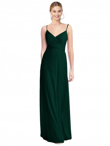 Wide V-Neck Long Spaghetti Strap Chiffon Bridesmaid Dress for Sale
