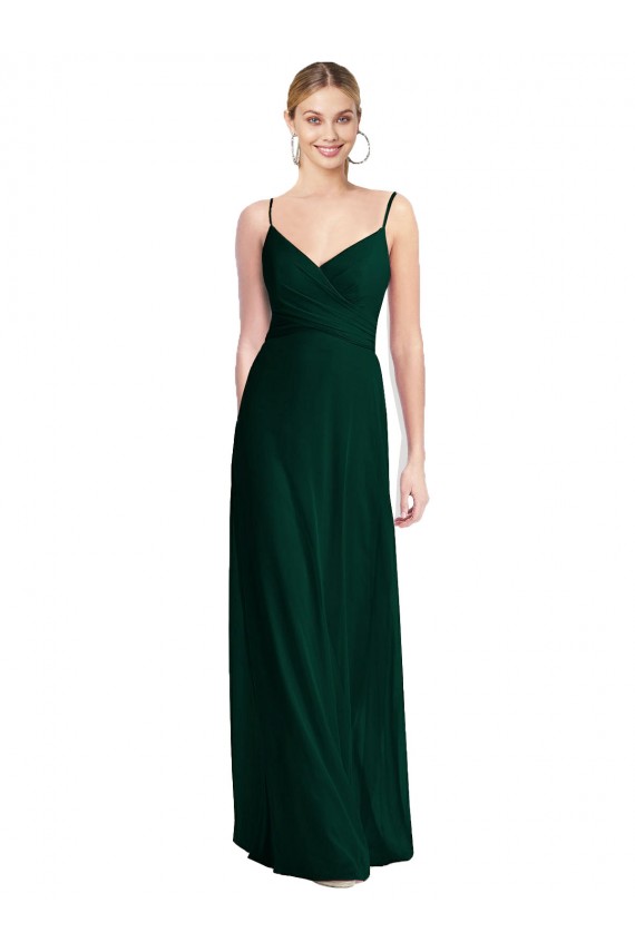Wide V-Neck Long Spaghetti Strap Chiffon Bridesmaid Dress for Sale