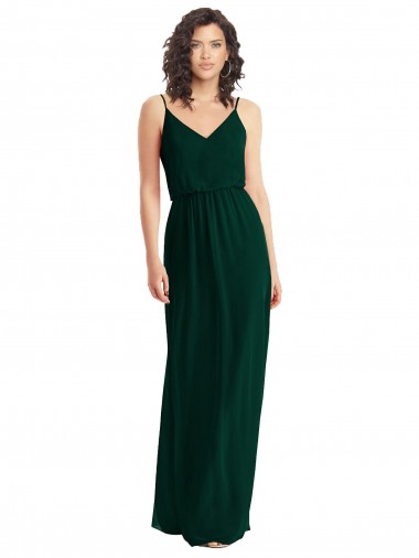 V-Neck Blouson Bodice Chiffon Maxi Bridesmaid Dress for Sale