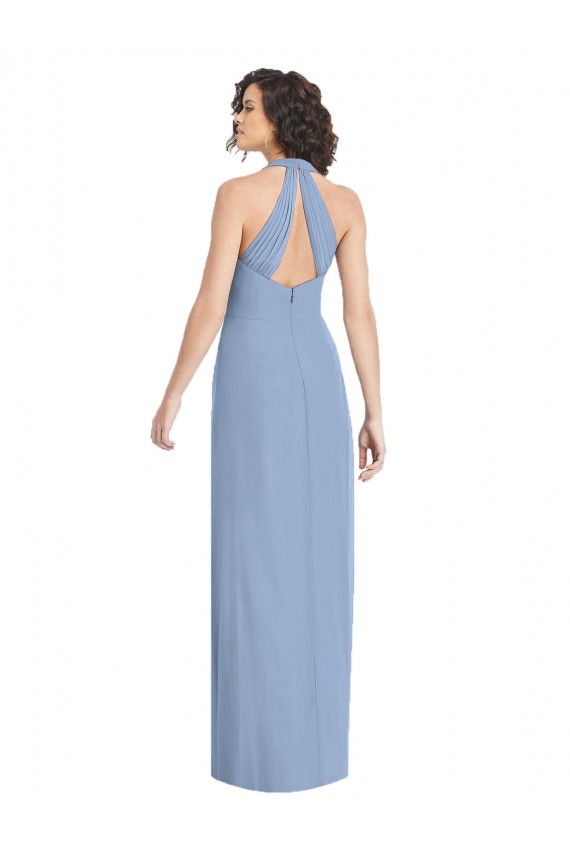V-Neck Halter Back Straps Chiffon Formal Bridesmaid Dress for Sale
