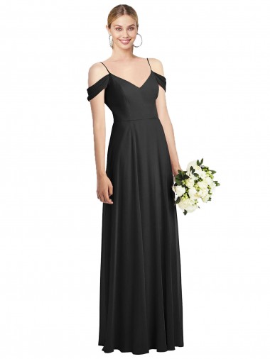Cold-Shoulder V-Back Chiffon Maxi Bridesmaid Dress for Sale