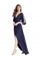 Split Sleeves Backless Chiffon Maxi Bridesmaid Dress for Sale