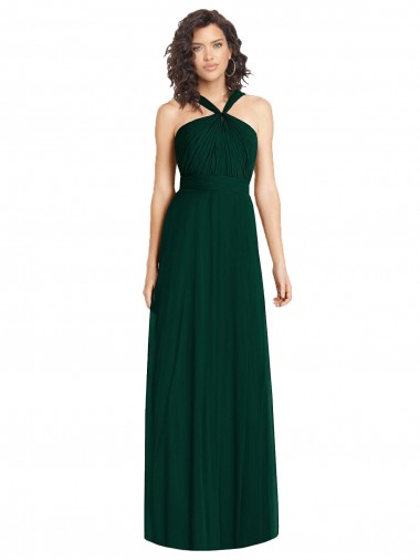 Draped Halter Neck Long Chiffon Bridesmaid Dress with Low Back for Sale