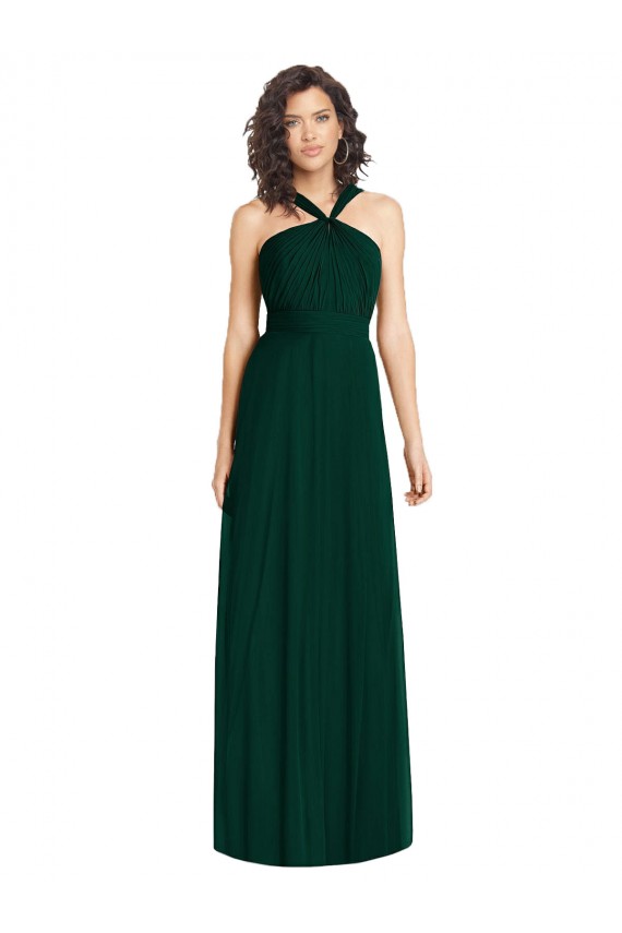 Draped Halter Neck Long Chiffon Bridesmaid Dress with Low Back for Sale