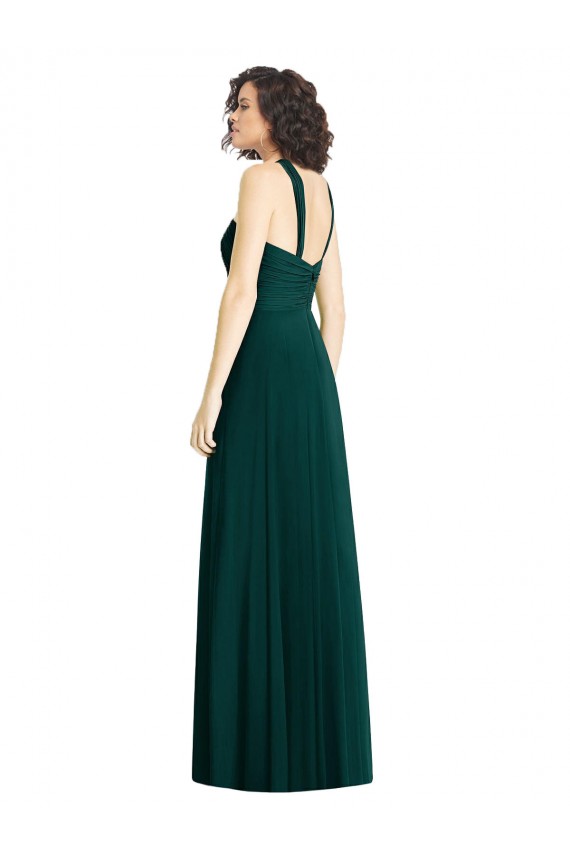 Draped Halter Neck Long Chiffon Bridesmaid Dress with Low Back for Sale