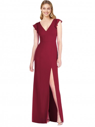 Ruffled Sleeves Mermaid Chiffon Bridesmaid Dress with Front Slit for Sale