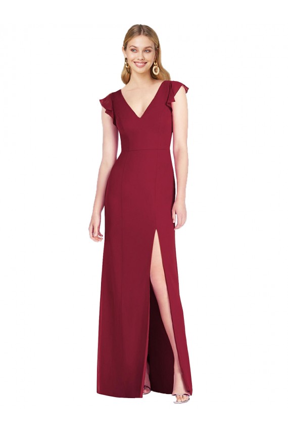 Ruffled Sleeves Mermaid Chiffon Bridesmaid Dress with Front Slit for Sale